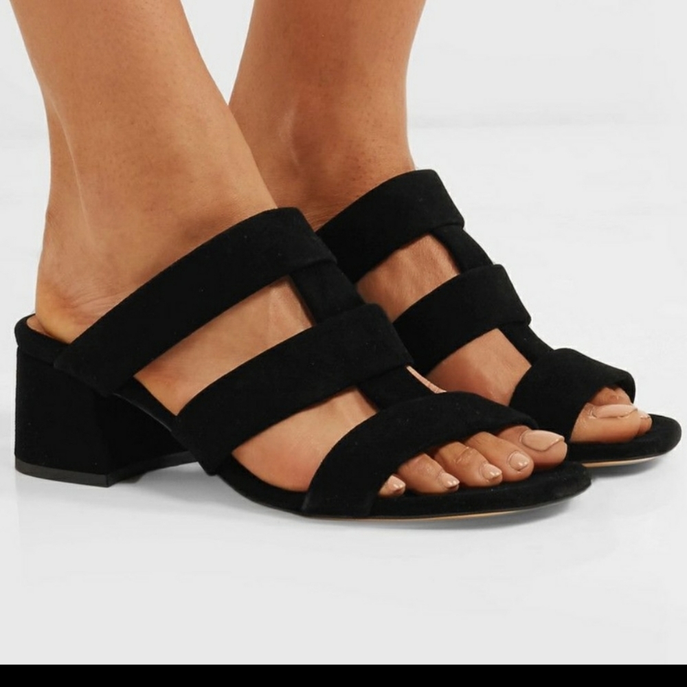 Ganni Suede Leather Block Heel Mule Olive Sandal